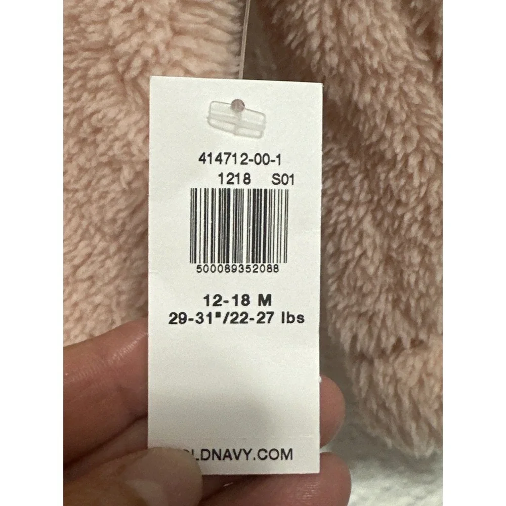 NWT Old Navy Baby Girls Pink Fuzzy Bear Hood Footie  12-18M